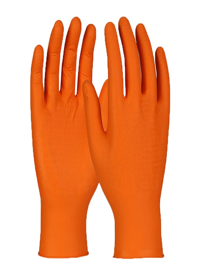 HANDY GRIPPAZ KAYDIRMAZ PUDRASIZ TURUNCU NITRIL ELDIVEN (XL) (50 ADET)